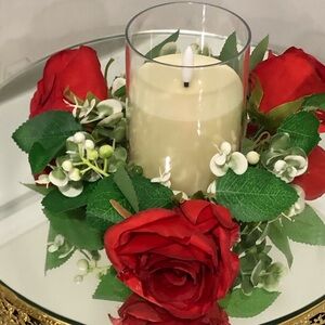24pc Centerpiece -LED Flameless Candles beautiful red Rose Eucalyptus Rings